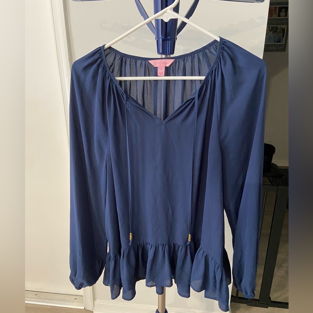 Lilly Pulitzer Navy Polyester Blouse Size M